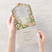 ヴィンテージ結婚デイジーアールヌーボー オールインワン招待状 (貼ってはがせる)