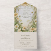 ヴィンテージ結婚デイジーアールヌーボー オールインワン招待状 (内側)