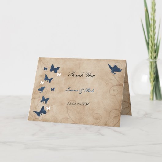 ヴィンテージ結婚バタフライ サンキューカード (正面)