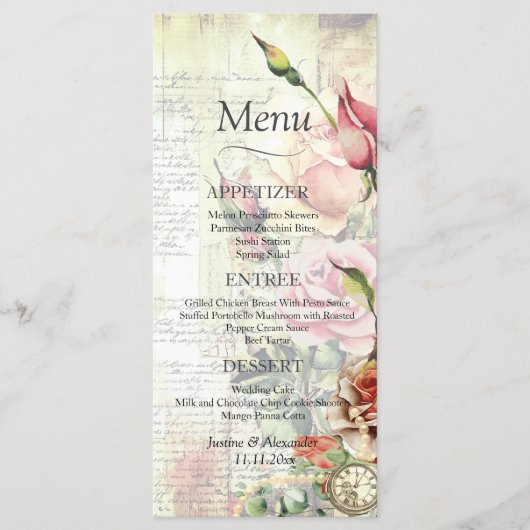 ヴィンテージ結婚バラのメニュー メニュー (正面)