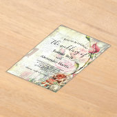 ヴィンテージ結婚バラ アクリル招待状 (レイダウン)