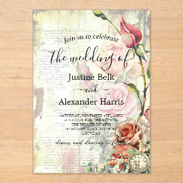 ヴィンテージ結婚バラ アクリル招待状