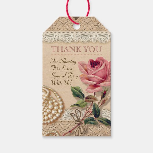 ヴィンテージ結婚バラ/シャワーメッセージカード ギフトタグ (正面)