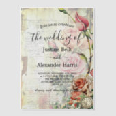 ヴィンテージ結婚バラ ベラム紙招待状 (正面)