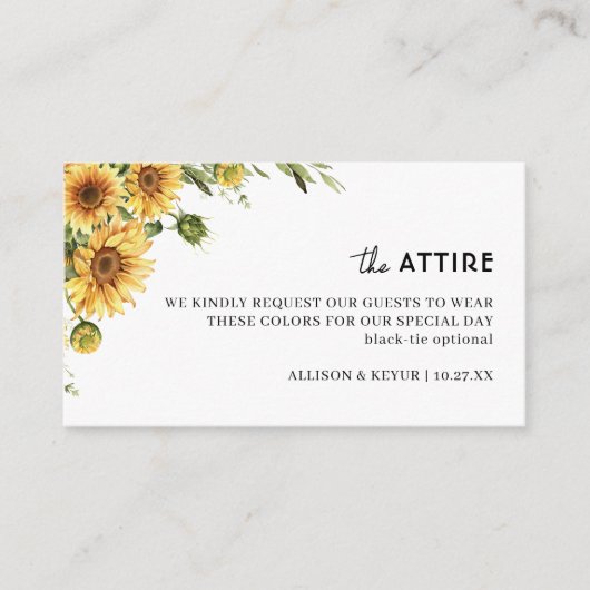 ヴィンテージ結婚ヒマワリの衣装コード エンクロージャーカード (正面)
