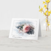 ヴィンテージ結婚ピアノにピンクのローズのお祝い カード (黄色い花)