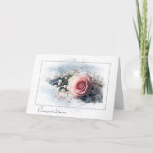 ヴィンテージ結婚ピアノにピンクのローズのお祝い カード (正面)