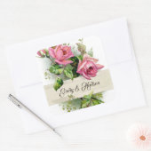 ヴィンテージ結婚ピンクバラ スクエアシール (封筒)