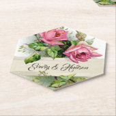 ヴィンテージ結婚ピンクバラ ペーパーコースター (アングル)