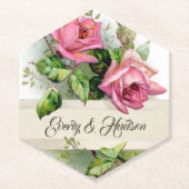 ヴィンテージ結婚ピンクバラ ペーパーコースター (正面)