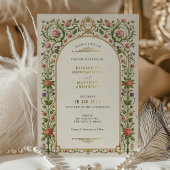 ヴィンテージ結婚フローラとバラおよび華美金ゴールド 箔招待状