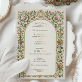 ヴィンテージ結婚フローラとバラおよび華美金ゴールド 箔招待状