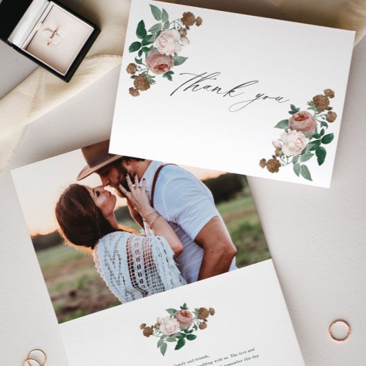 ヴィンテージ結婚フローラの写真サンキューカード カード