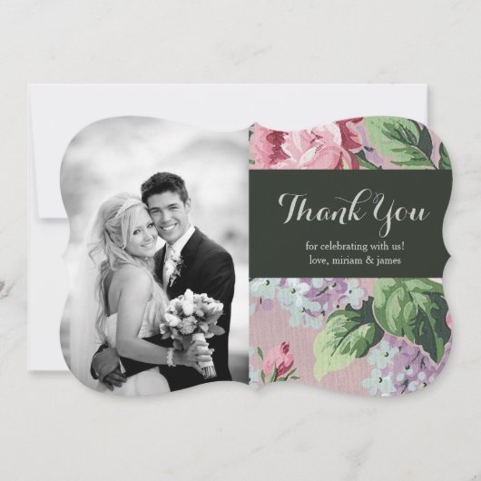 ヴィンテージ結婚フローラの写真サンキューカード 招待状 (正面)