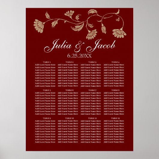 ヴィンテージ結婚フローラの座席表 ポスター (正面)