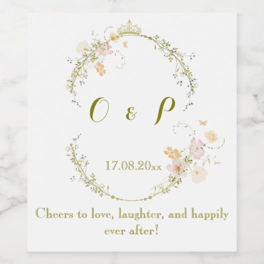 ヴィンテージ結婚フローラオーナメントクラシック ワインラベル (シングルラベル)