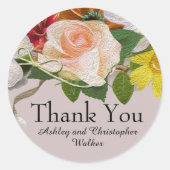 ヴィンテージ結婚フローラ/シャワーありがとうステッカー ラウンドシール (正面)