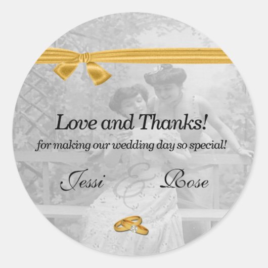 ヴィンテージ結婚ブライドの金ゴールドリボン ラウンドシール (正面)