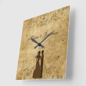 ヴィンテージ結婚ブラウン新郎新婦名前をカスタムする スクエア壁時計 (傾斜)