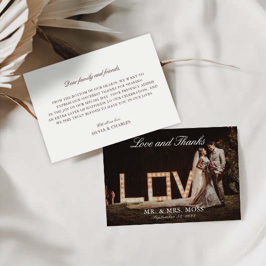 ヴィンテージ結婚ベージュ色のフォトラヴ&感謝してい サンキューカード