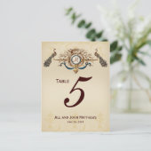 ヴィンテージ結婚ペアコックの表番号カード ポストカード (スタンド正面)