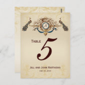 ヴィンテージ結婚ペアコックの表番号カード ポストカード (正面/裏面)