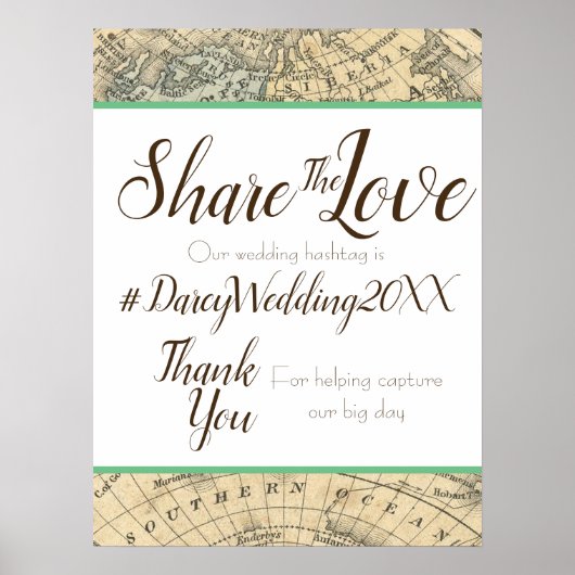 ヴィンテージ結婚マップのハッシュタグ記号 ポスター (正面)