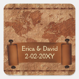 ヴィンテージ結婚マップのラベル スクエアシール