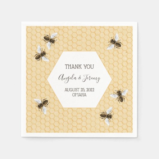 ヴィンテージ結婚ミツバチ スタンダードカクテルナプキン (正面)