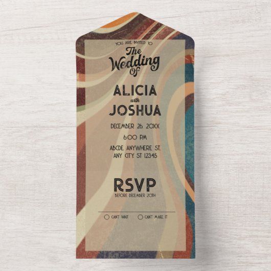 ヴィンテージ結婚レトロの一挙式招待 オールインワン招待状 (内側)