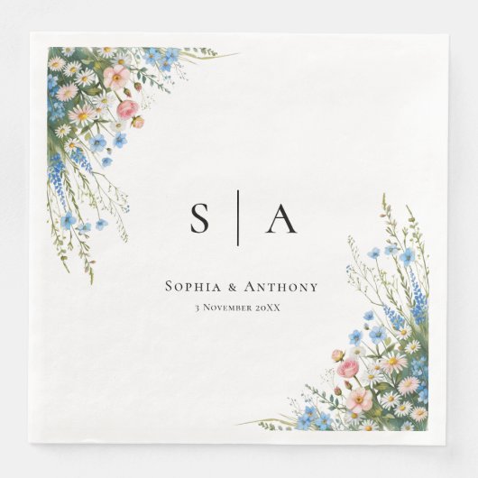 ヴィンテージ結婚ワイルドフラワーのナプキン (正面)