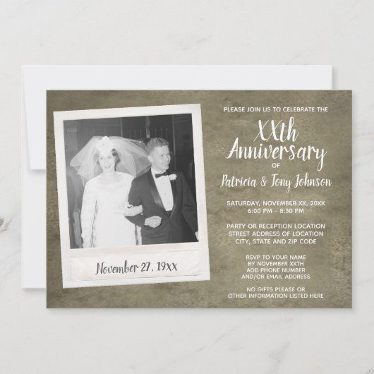 ヴィンテージ結婚写真と記念日 – parchment 招待状 (正面)