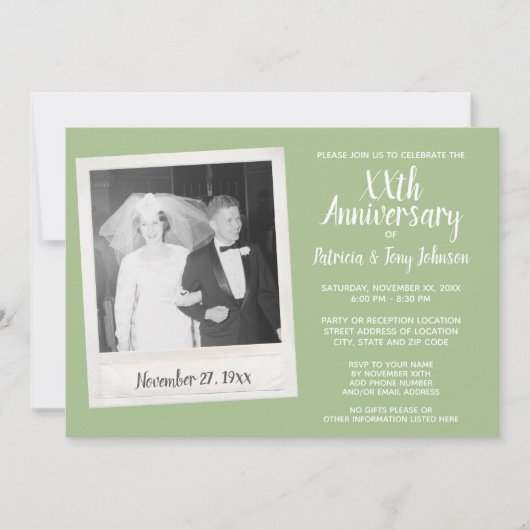 ヴィンテージ結婚写真と記念日 – sage 招待状 (正面)