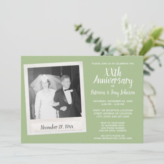 ヴィンテージ結婚写真と記念日 – sage 招待状 (スタンド正面)