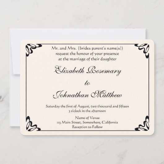 ヴィンテージ結婚印象派ロビンソンによる行進 招待状 (裏面)