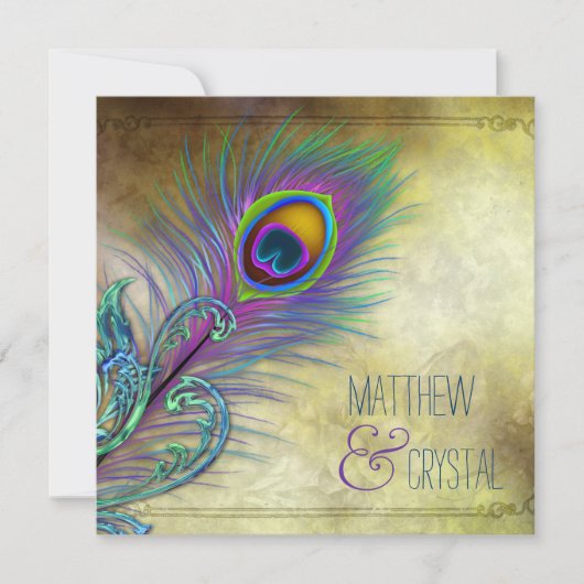 ヴィンテージ結婚孔雀 招待状 (正面)