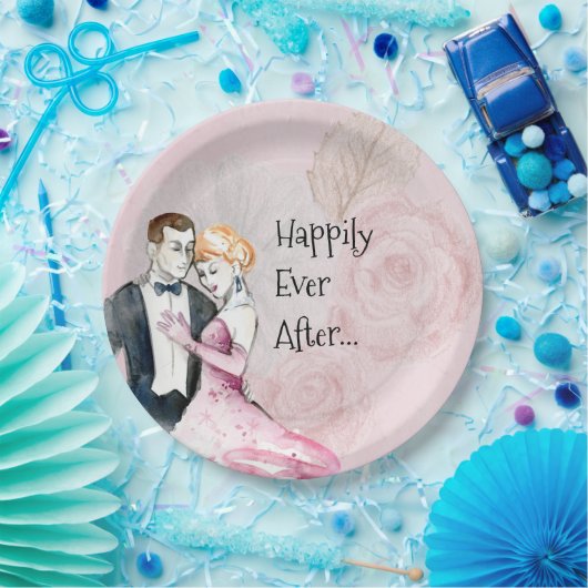 ヴィンテージ結婚式のカップルの後ずっと幸せに ペーパープレート (パーティー)