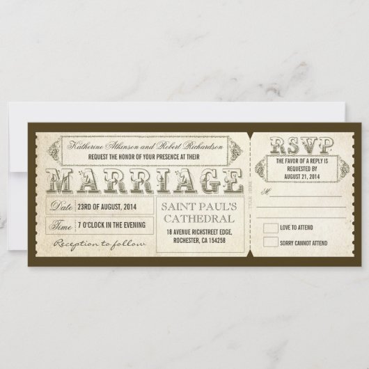 ヴィンテージ結婚式のチケット＆出欠確認 招待状 (正面)