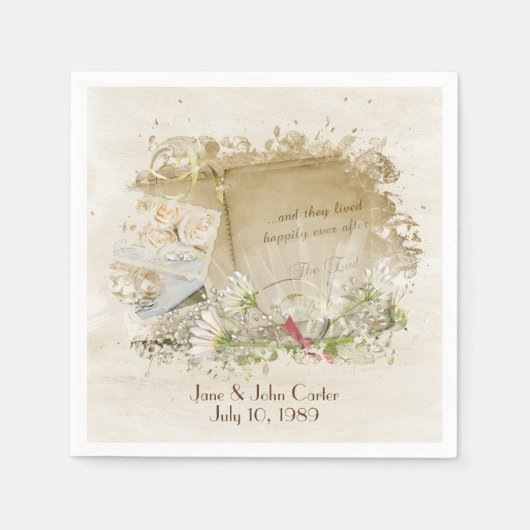 ヴィンテージ結婚式のデイジー スタンダードカクテルナプキン (正面)