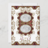 ヴィンテージ結婚式のバーガンディ金ゴールド 招待状 (正面)