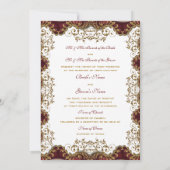 ヴィンテージ結婚式のバーガンディ金ゴールド 招待状 (裏面)