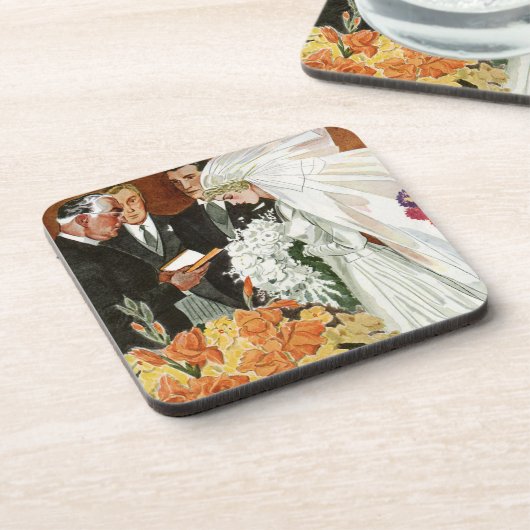 ヴィンテージ結婚式の儀式と花嫁と花婿 コースター (左側)