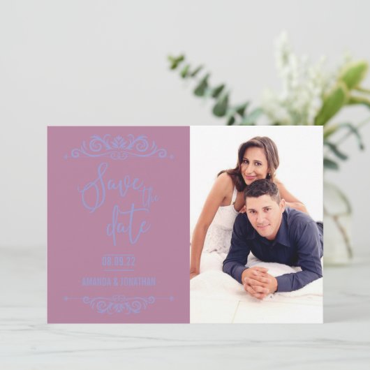 ヴィンテージ結婚式の写真を保存パーソナライズされたする セーブザデート (スタンド正面)