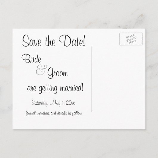 ヴィンテージ結婚式の新婚カットケーキ日付を保存 案内ポストカード (裏面)