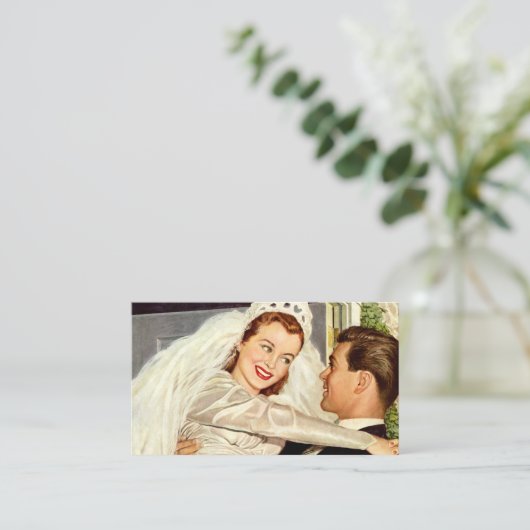 ヴィンテージ結婚式の新婚夫婦、ハッピーブライドと新郎新婦 エンクロージャーカード (スタンド正面)