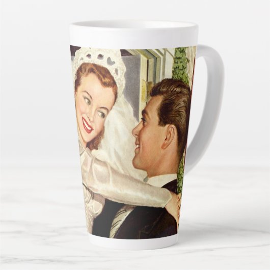 ヴィンテージ結婚式の新婚夫婦、ハッピーブライドと新郎新婦 カフェラテマグ (右アングル)