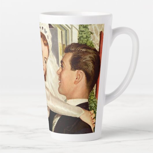 ヴィンテージ結婚式の新婚夫婦、ハッピーブライドと新郎新婦 カフェラテマグ (右)