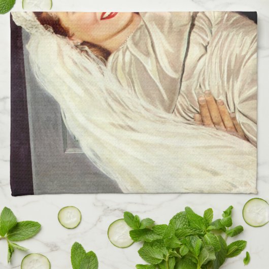 ヴィンテージ結婚式の新婚夫婦、ハッピーブライドと新郎新婦 キッチンタオル (折り畳み)