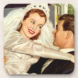 ヴィンテージ結婚式の新婚夫婦、ハッピーブライドと新郎新婦 コースター