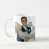 ヴィンテージ結婚式の新婚夫婦、ハッピーブライドと新郎新婦 コーヒーマグカップ (左)